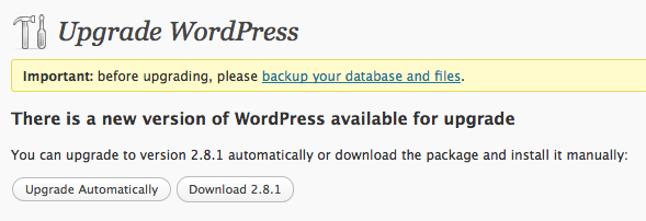 WordPress 2.8.1 Upgrade in Dashboard